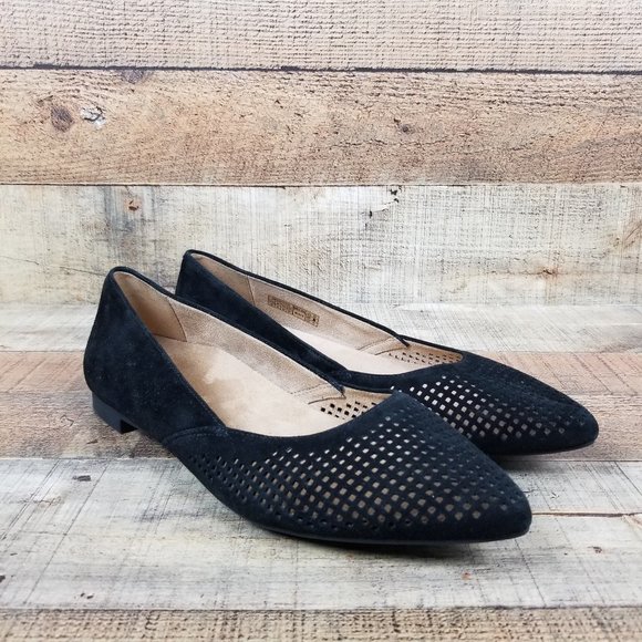 Vionic Shoes - Vionic Posey Women Sz 10 Pointed Toe Perforated Suede Flat Black Comfort Support